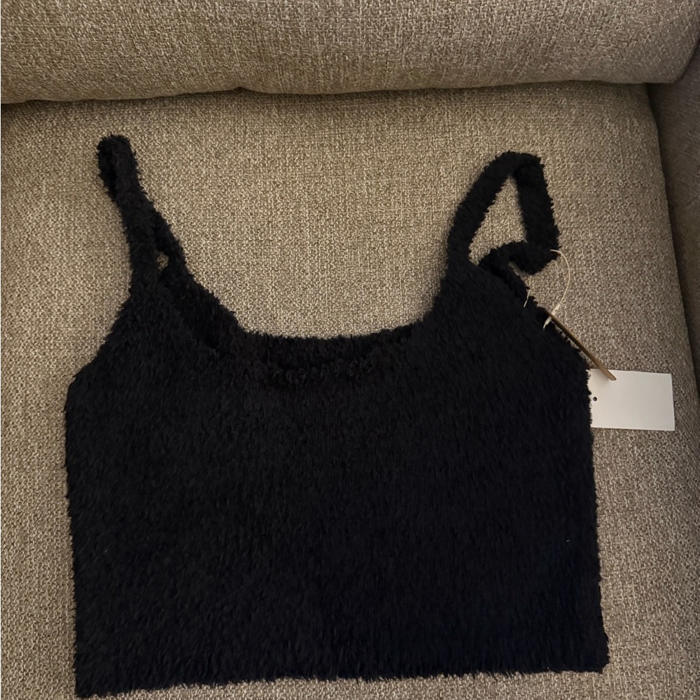 SKIMS Black Fuzzy Tank Top